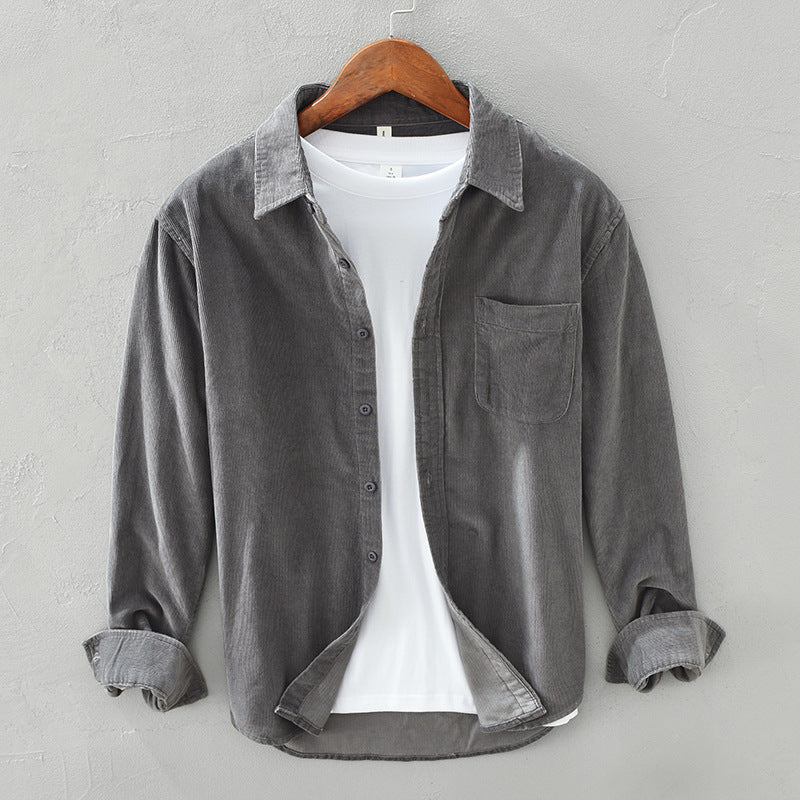 Hemd Herren | Retro Cord Struktur mit Knopfleiste