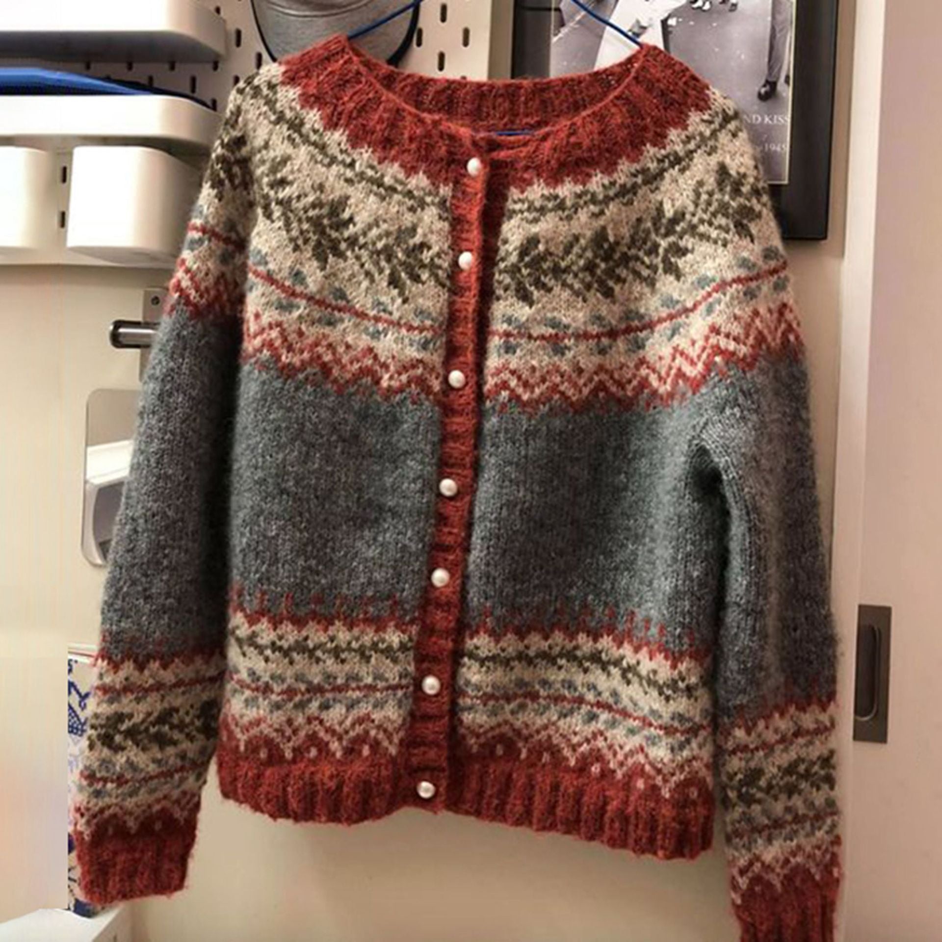 Warme Norweger Strickjacke für Damen | Mit Knopfleiste