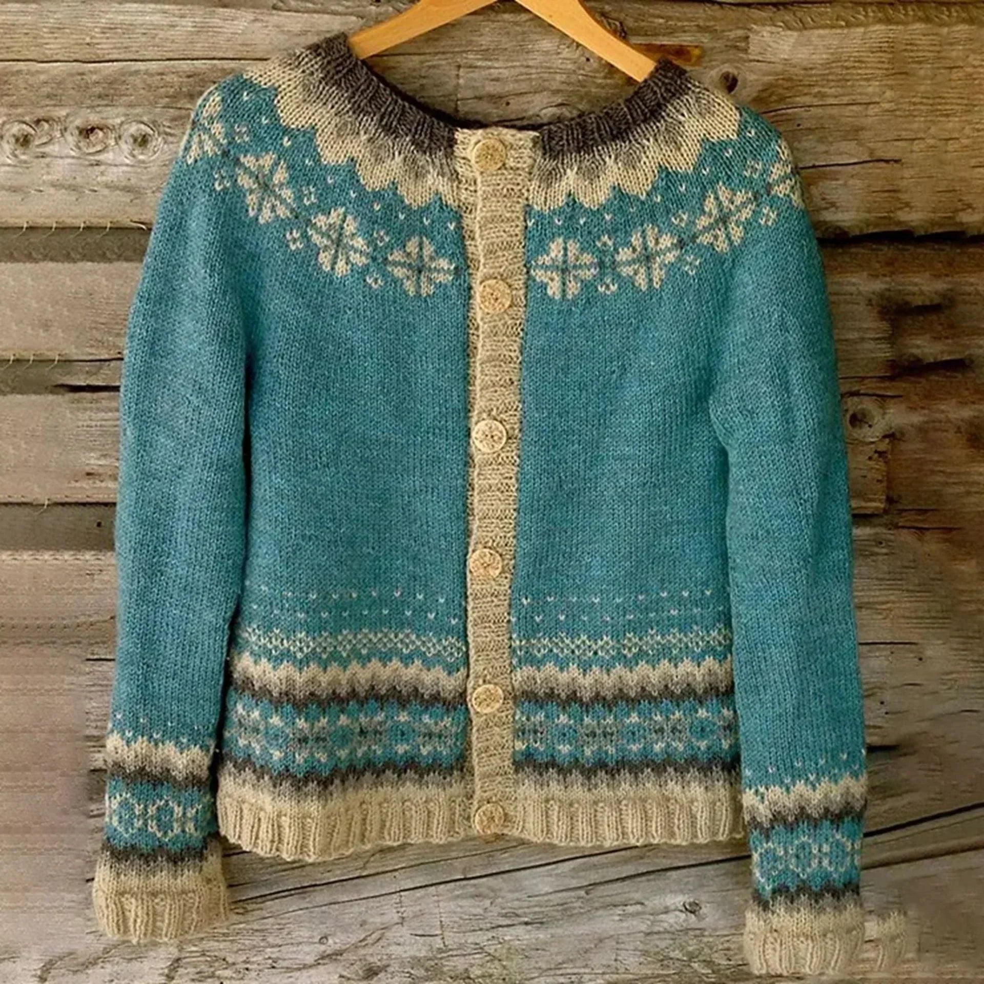 Warme Norweger Strickjacke für Damen | Mit Knopfleiste