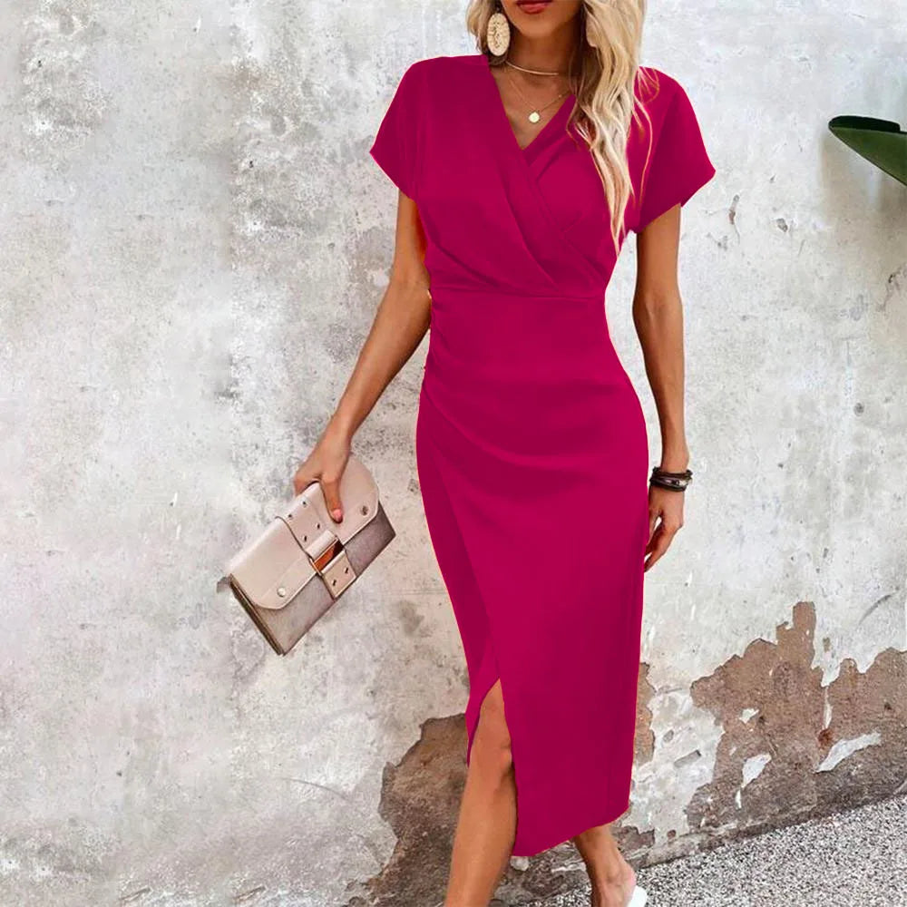 Damen Midikleid | Wickelausschnitt mit Seitenschlitz