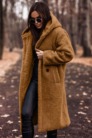 Damen Mantel | lang mit Kapuze und Taschen