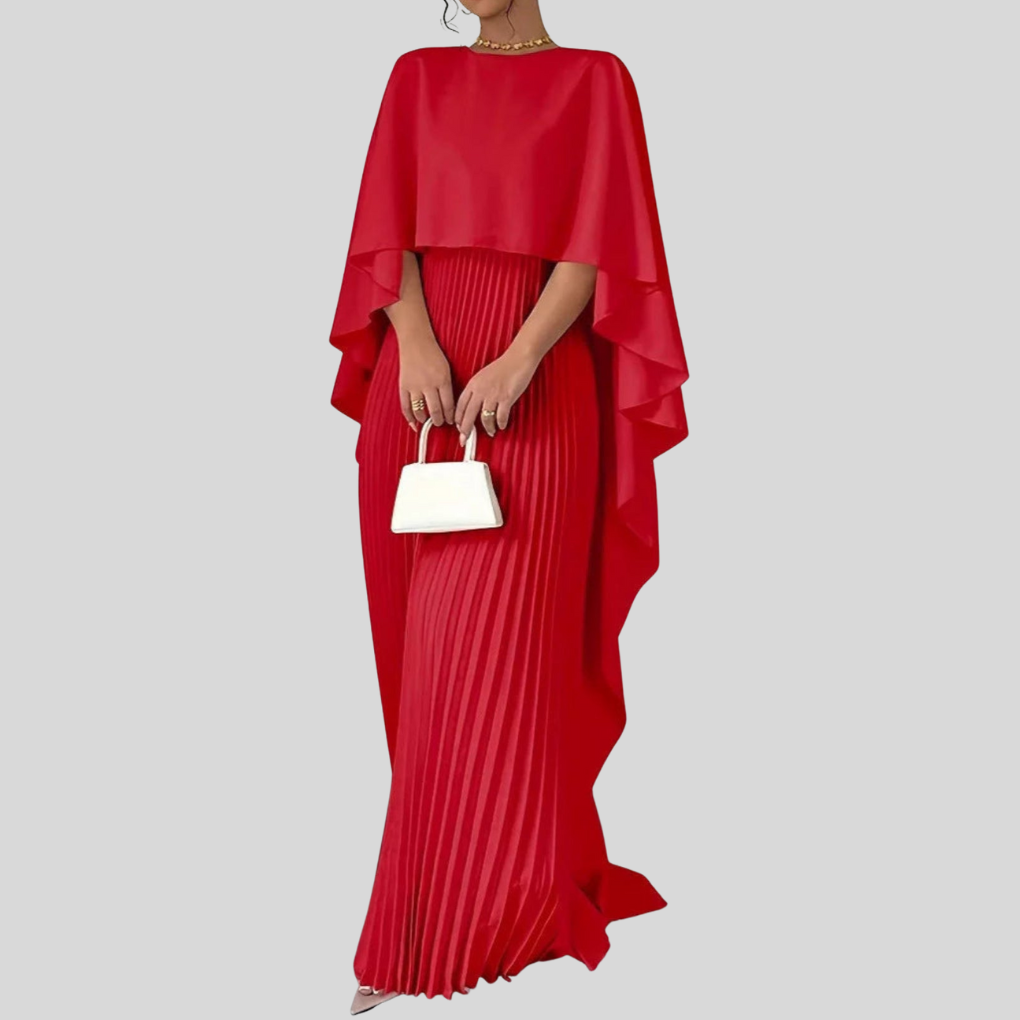 Damen Maxikleid | Plissierte Form mit Überwurfärmel