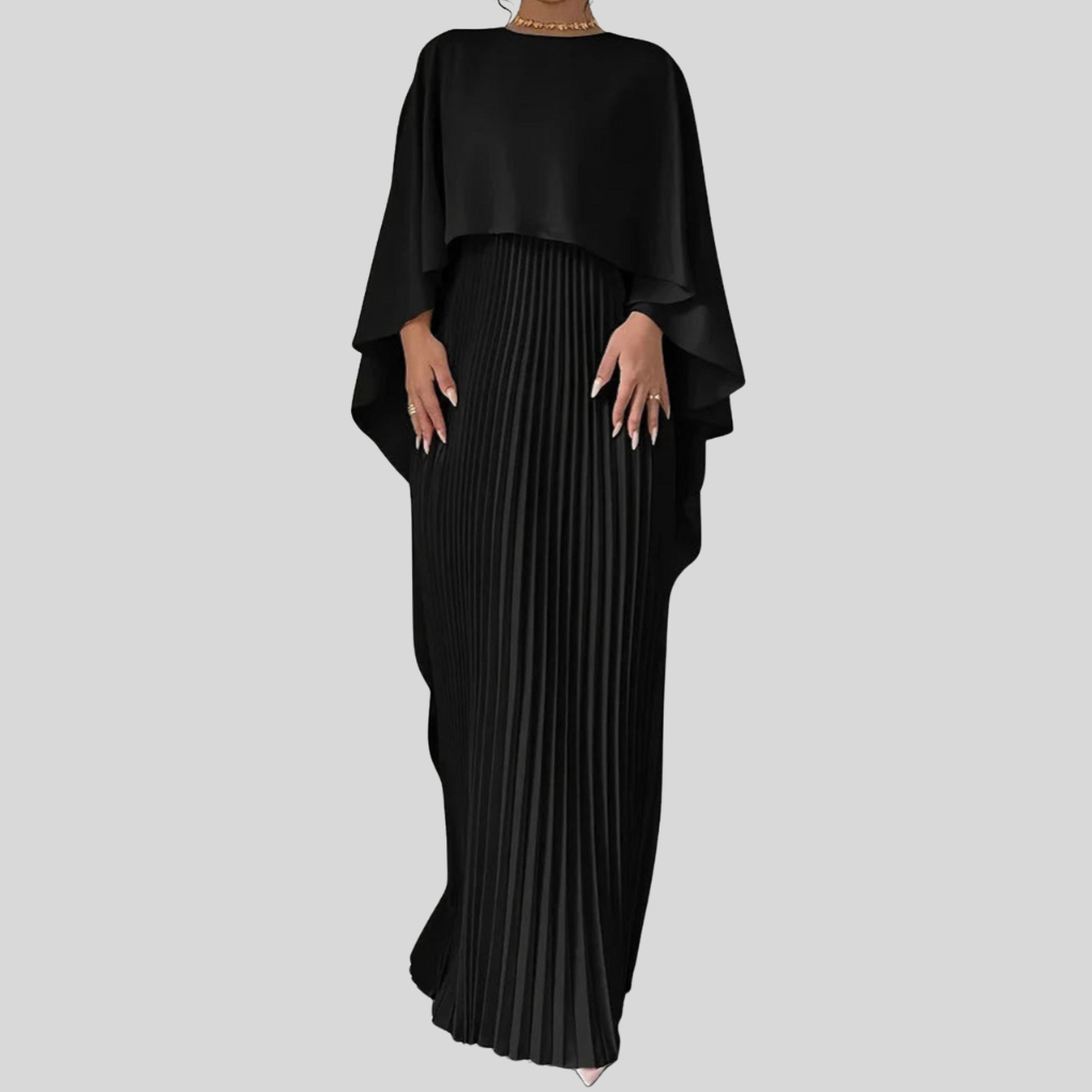 Damen Maxikleid | Plissierte Form mit Überwurfärmel