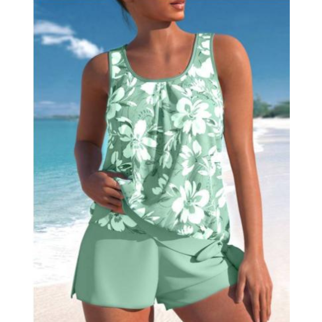 Damen Tankini-Set | Zweiteilig mit Druckmuster und Shorts