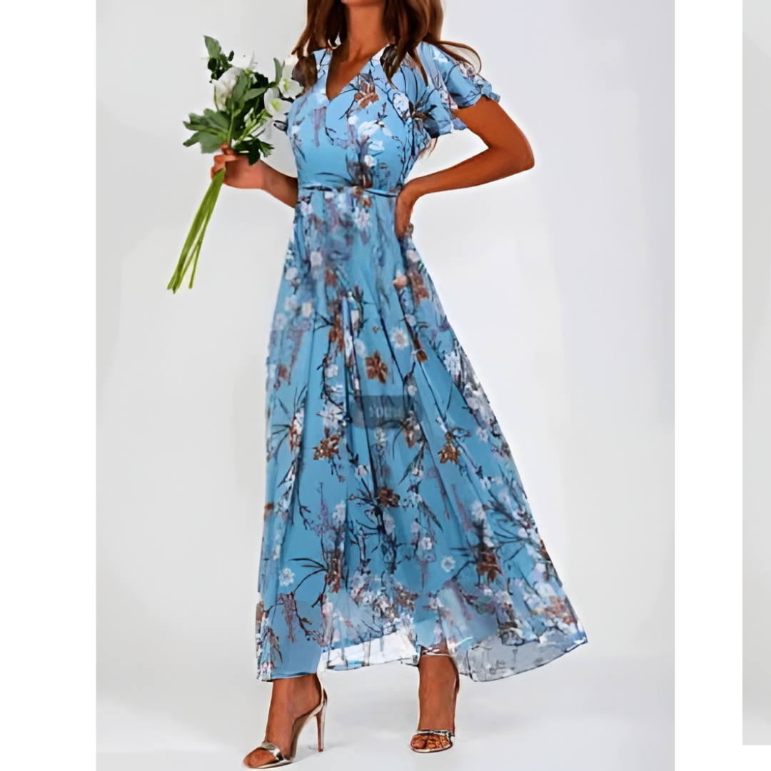 Damen Kleid Maxi | V-Ausschnitt und durchgehende Linienführung