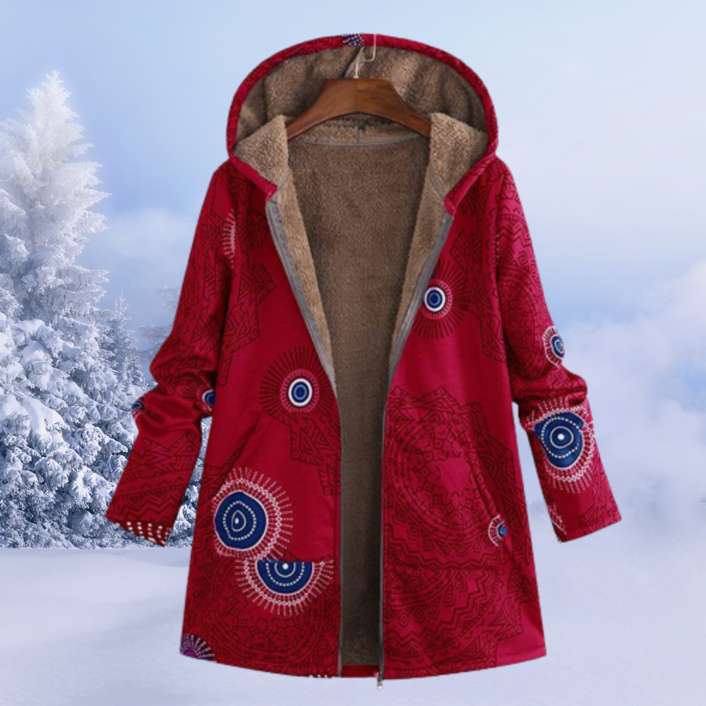 Damen-Winterjacke mit floralmuster | lange ausführung