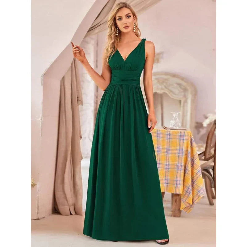 Damen Kleid Maxi | V-Ausschnitt und fließender Saumabschluss