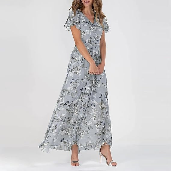Damen Kleid Maxi | V-Ausschnitt und durchgehende Linienführung
