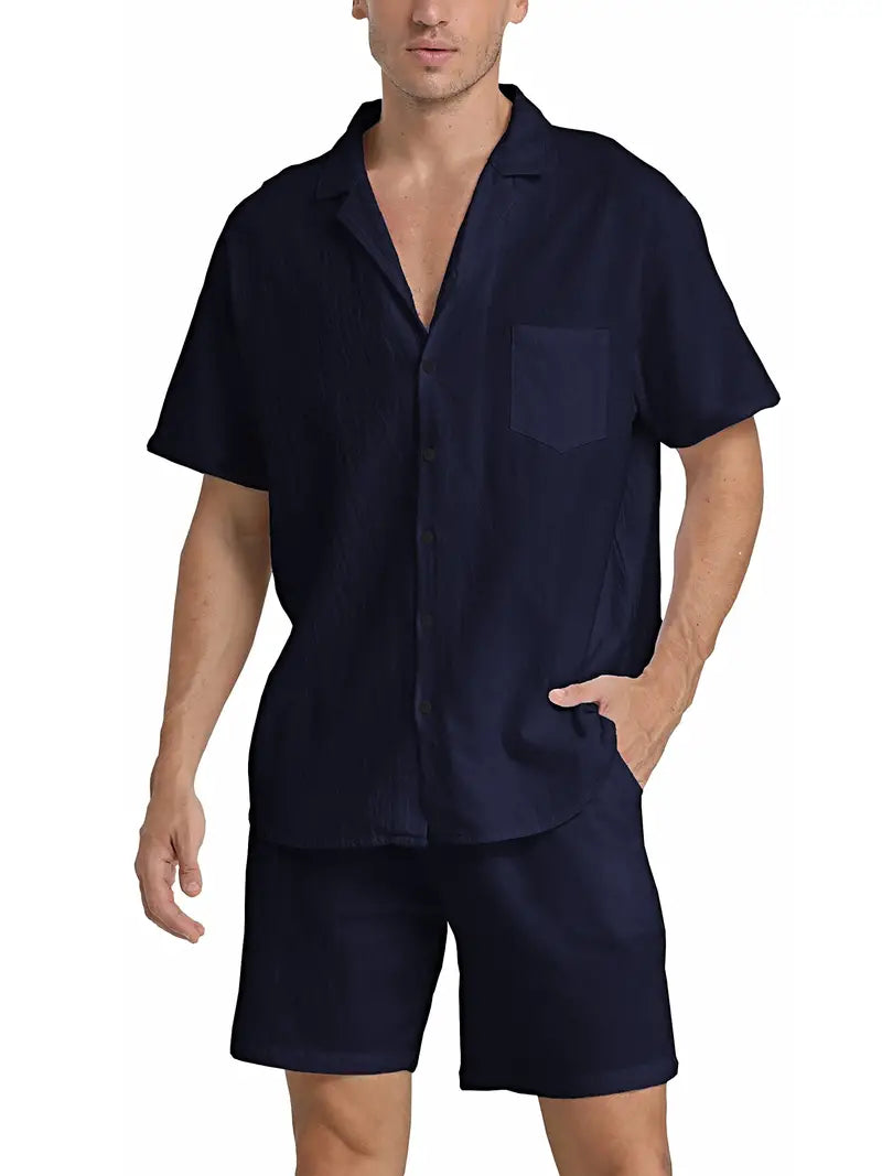 Herren Set | Kurzarm-Hemd mit Knopfleiste und Shorts