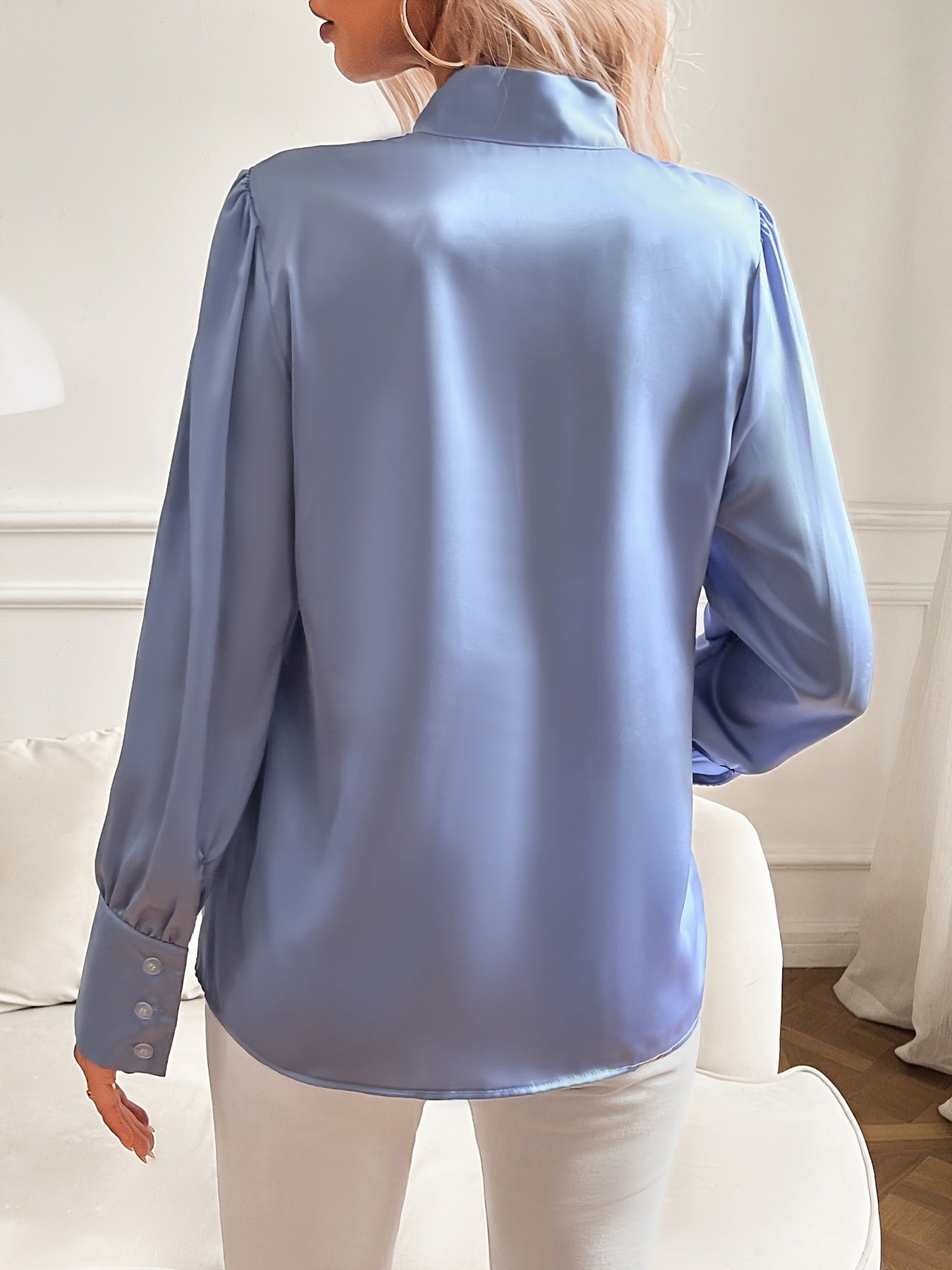 Damen Bluse | Strukturierte Ausführung mit Schleifenkragen