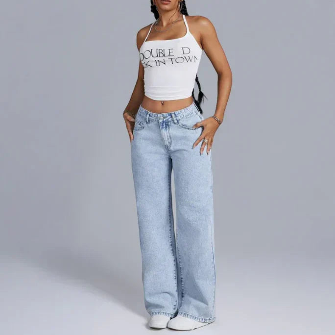 Damen Jeans | Weite Beine mit Schleifendetails am Bund