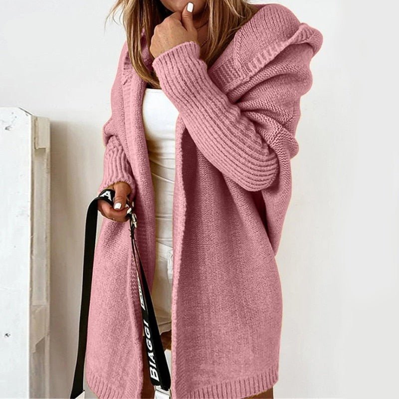 Lange Strickjacke für Damen | Mit Kapuze