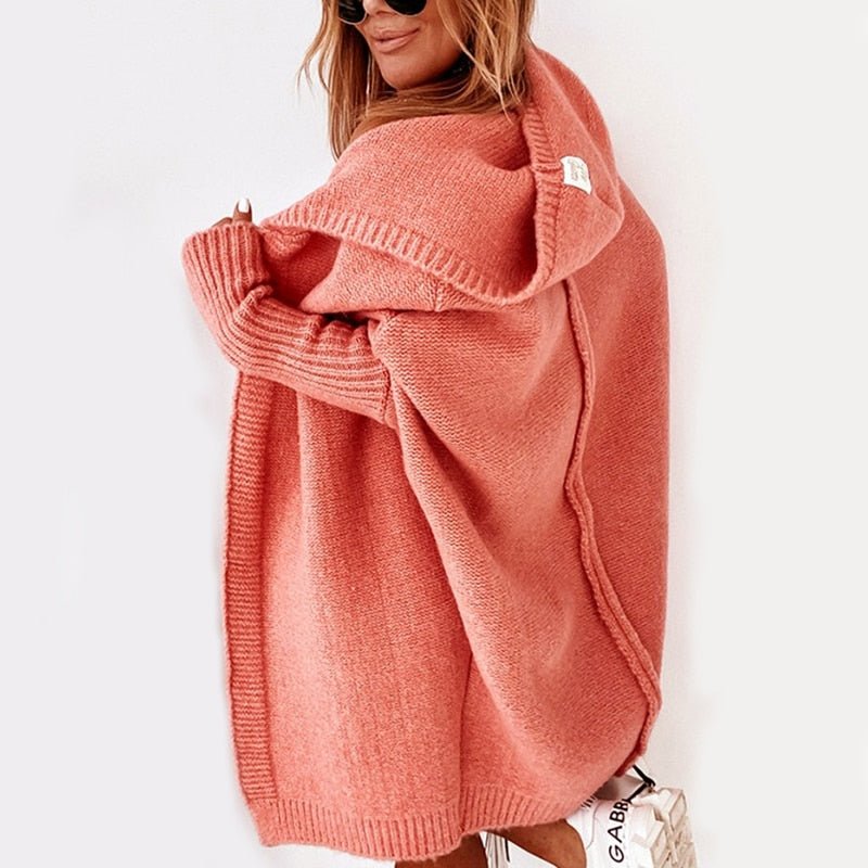 Lange Strickjacke für Damen | Mit Kapuze