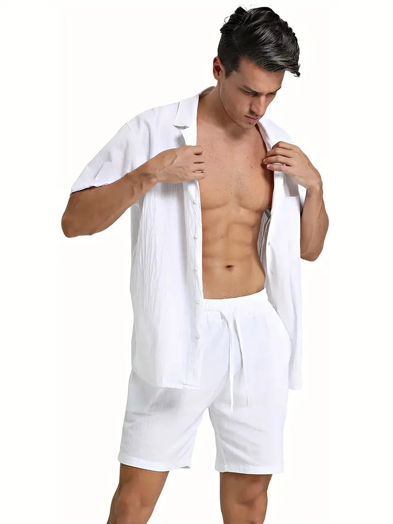 Herren Set | Kurzarm-Hemd mit Knopfleiste und Shorts