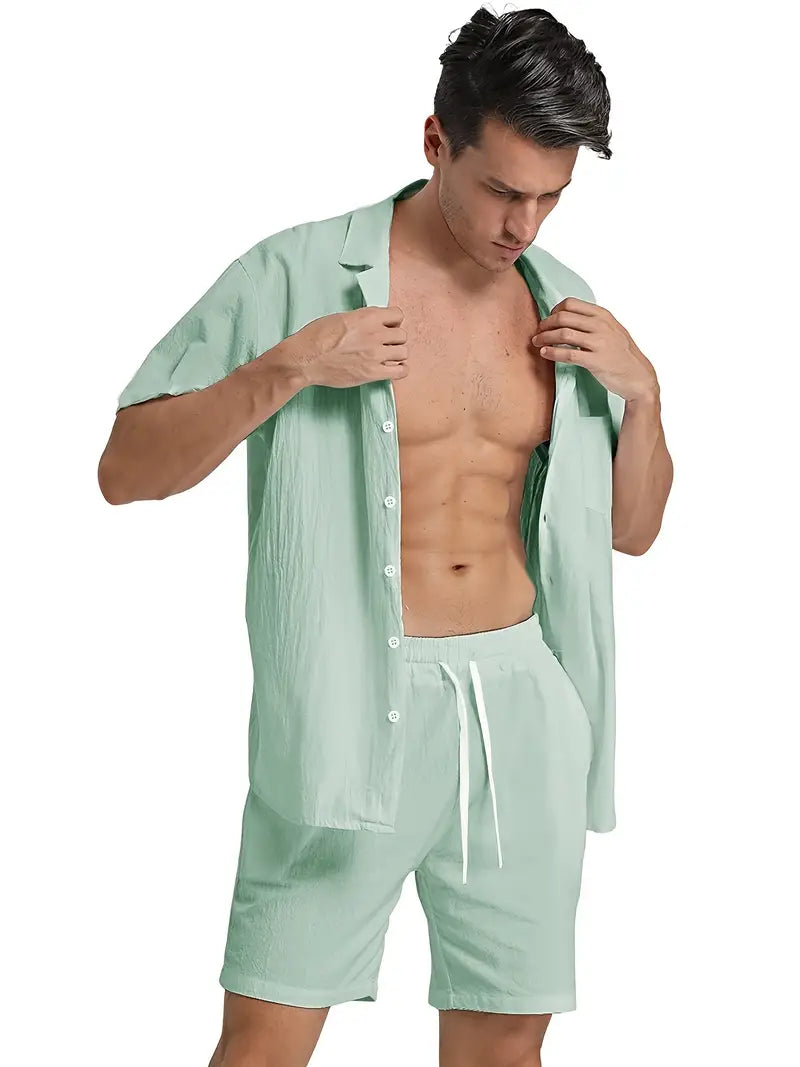 Herren Set | Kurzarm-Hemd mit Knopfleiste und Shorts