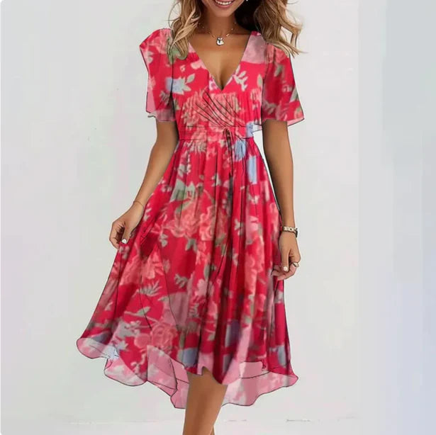 Damen Midikleid | Wickelausschnitt mit Druckmuster