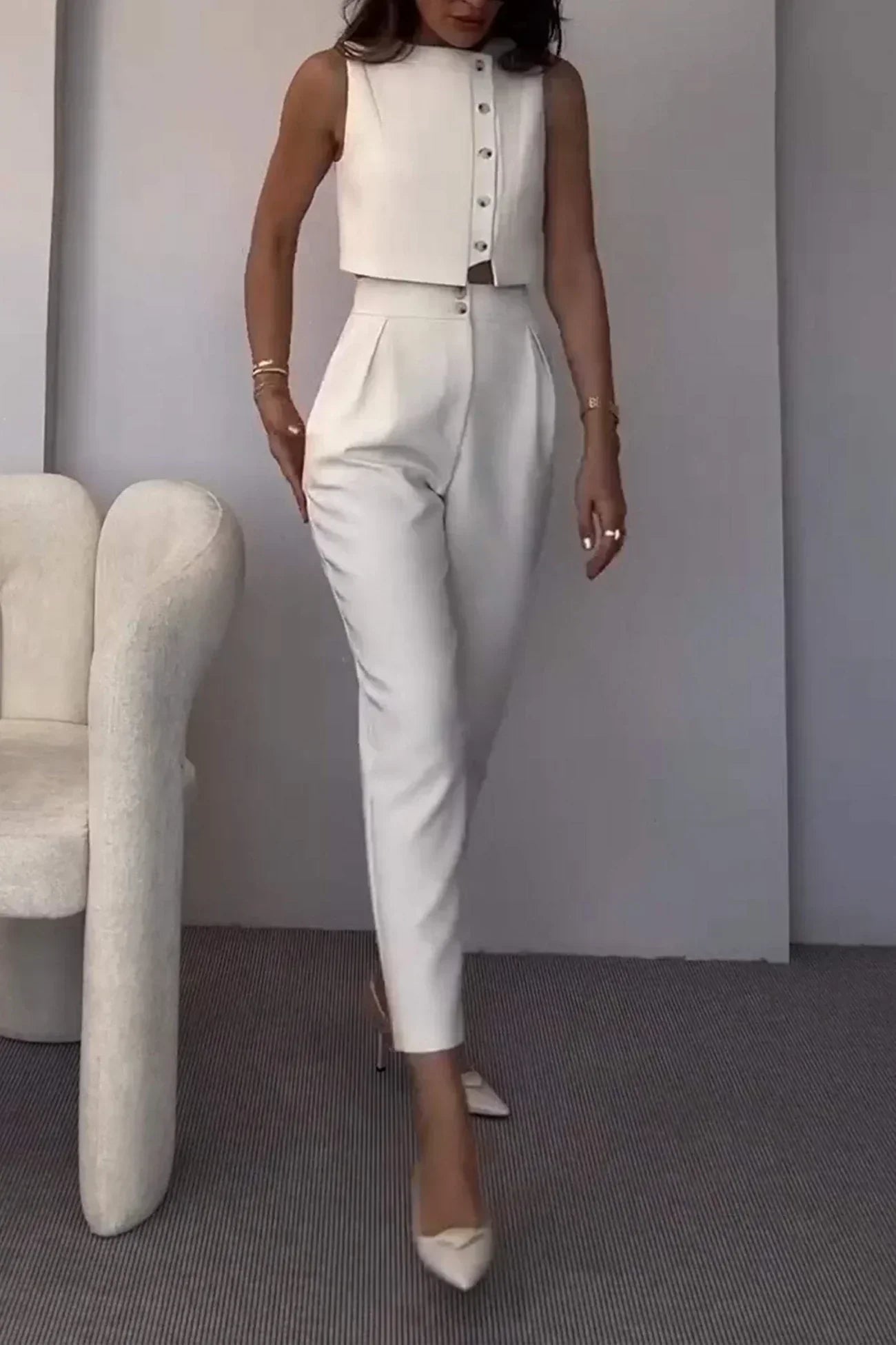 Damen Co-ord Set | zweiteilig mit klassischem Top und High-Waist Hose