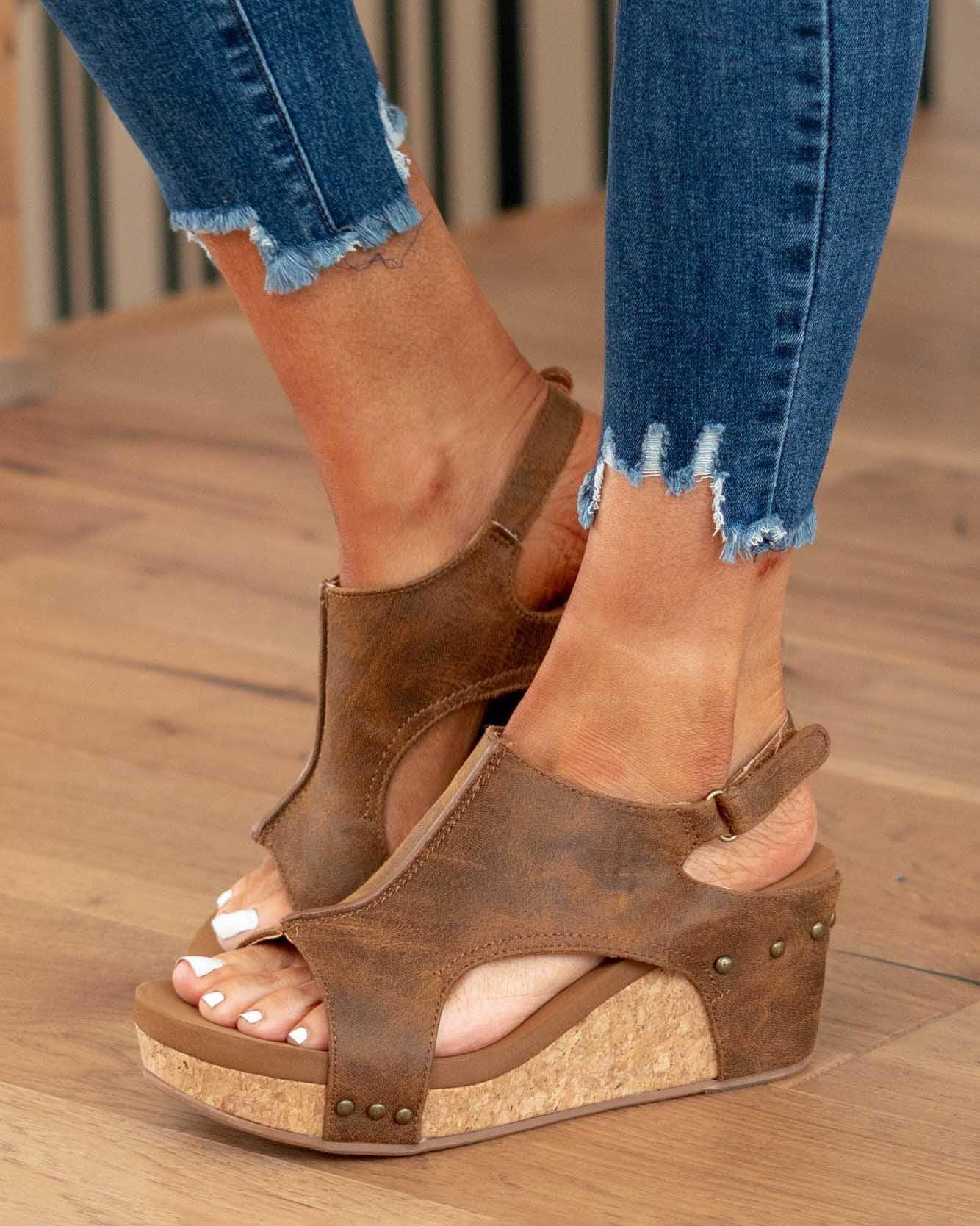 Damen Sandalen | Keilabsatz mit Plateau und Fersenriemen