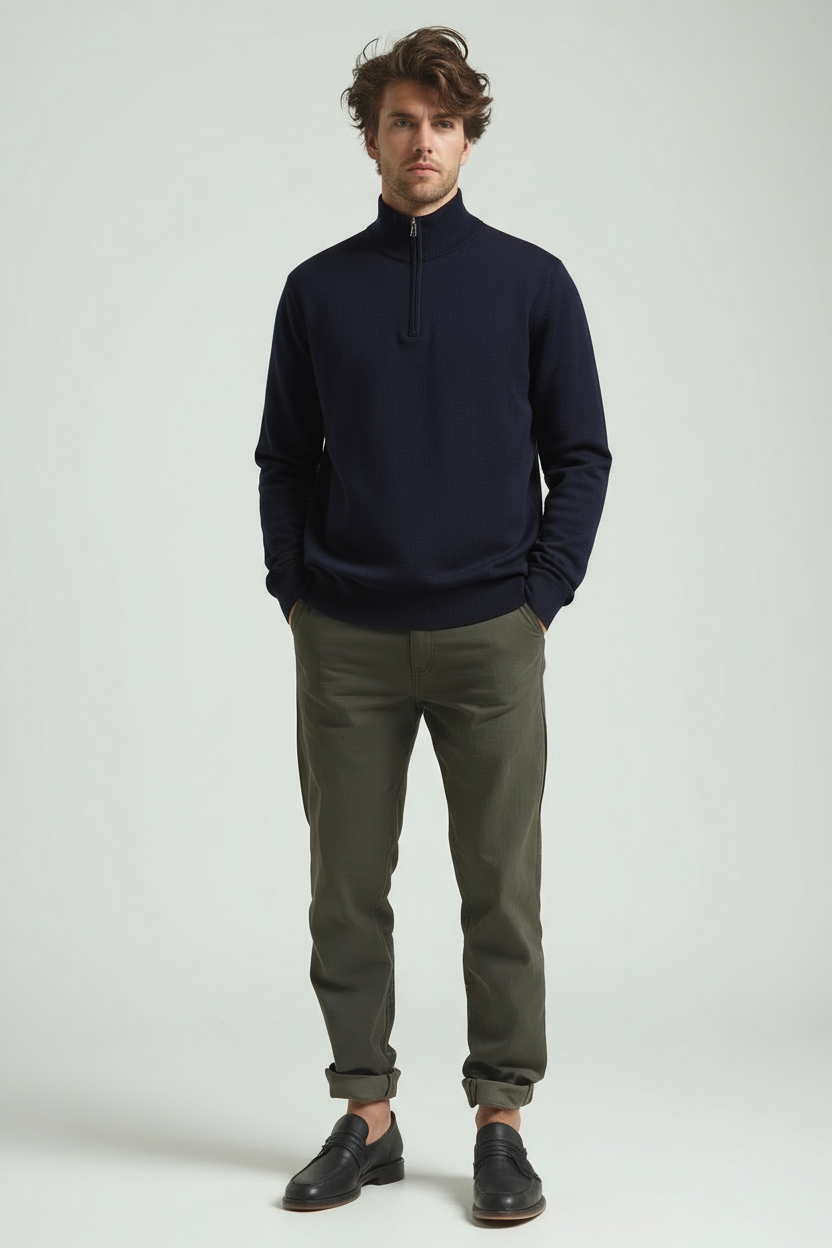 Herren Pullover | Reißverschlusskragen schmale Linienführung