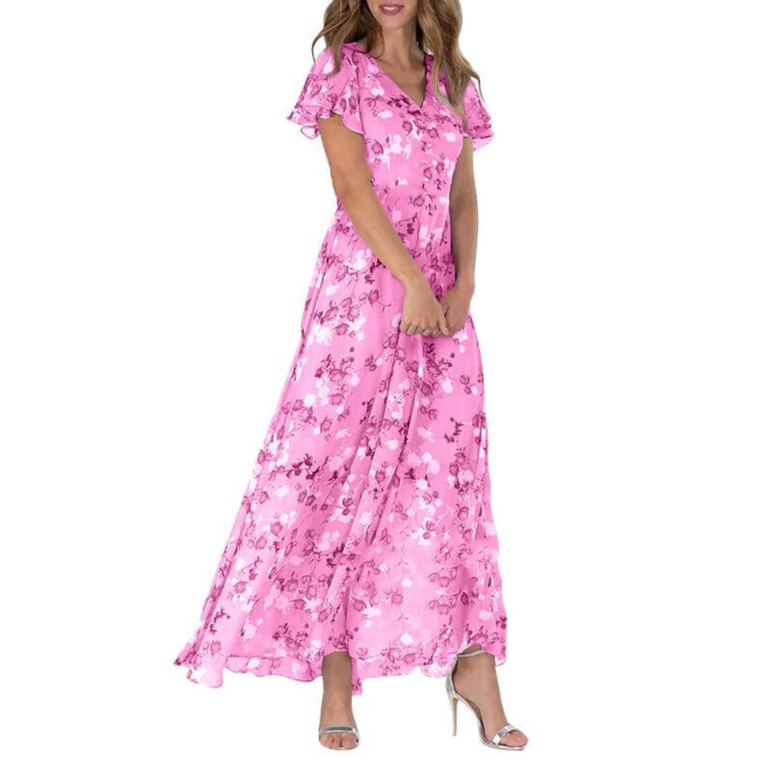 Damen Kleid Maxi | V-Ausschnitt und durchgehende Linienführung