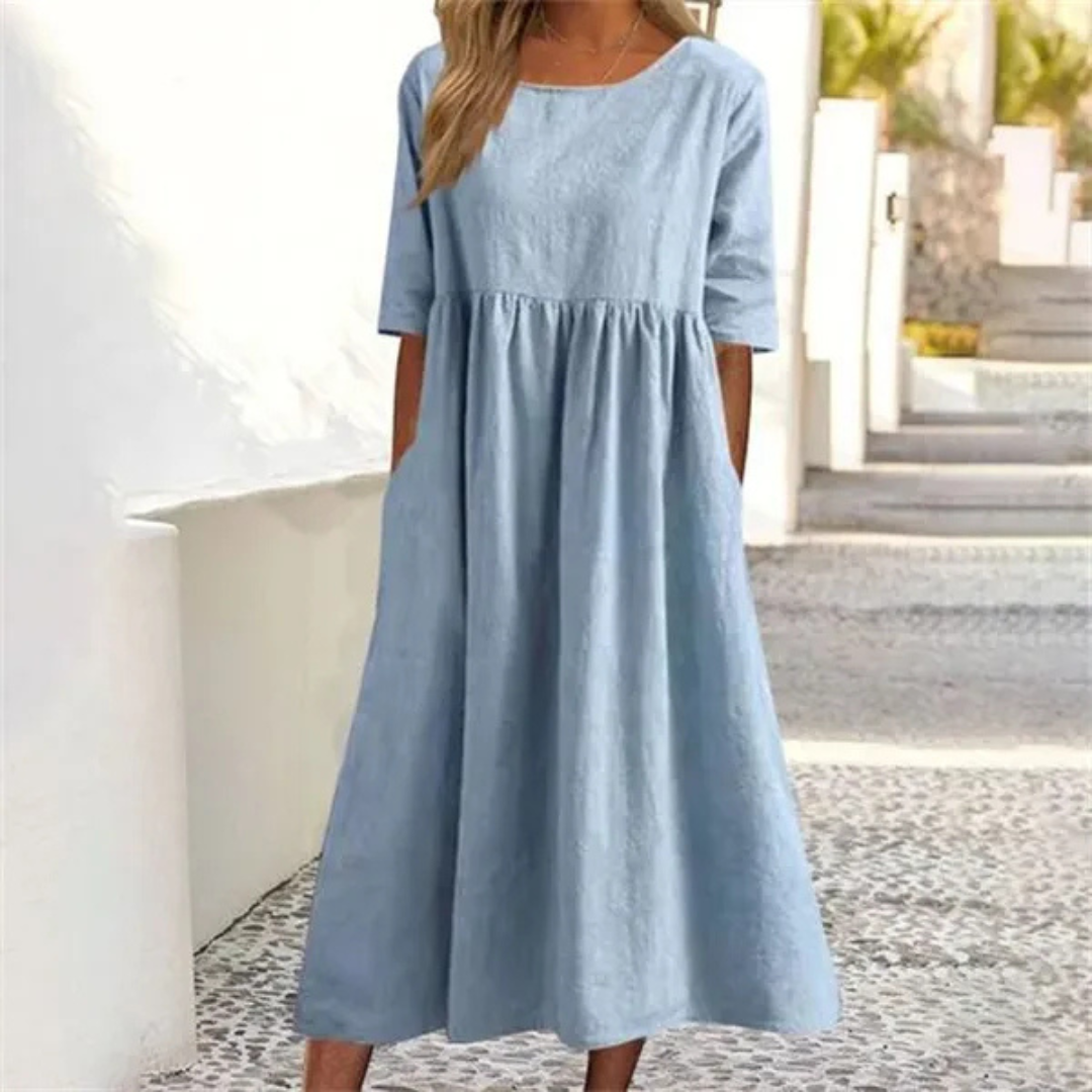 Damen Kleid Midi | lockere Passform und fließender Rockverlauf