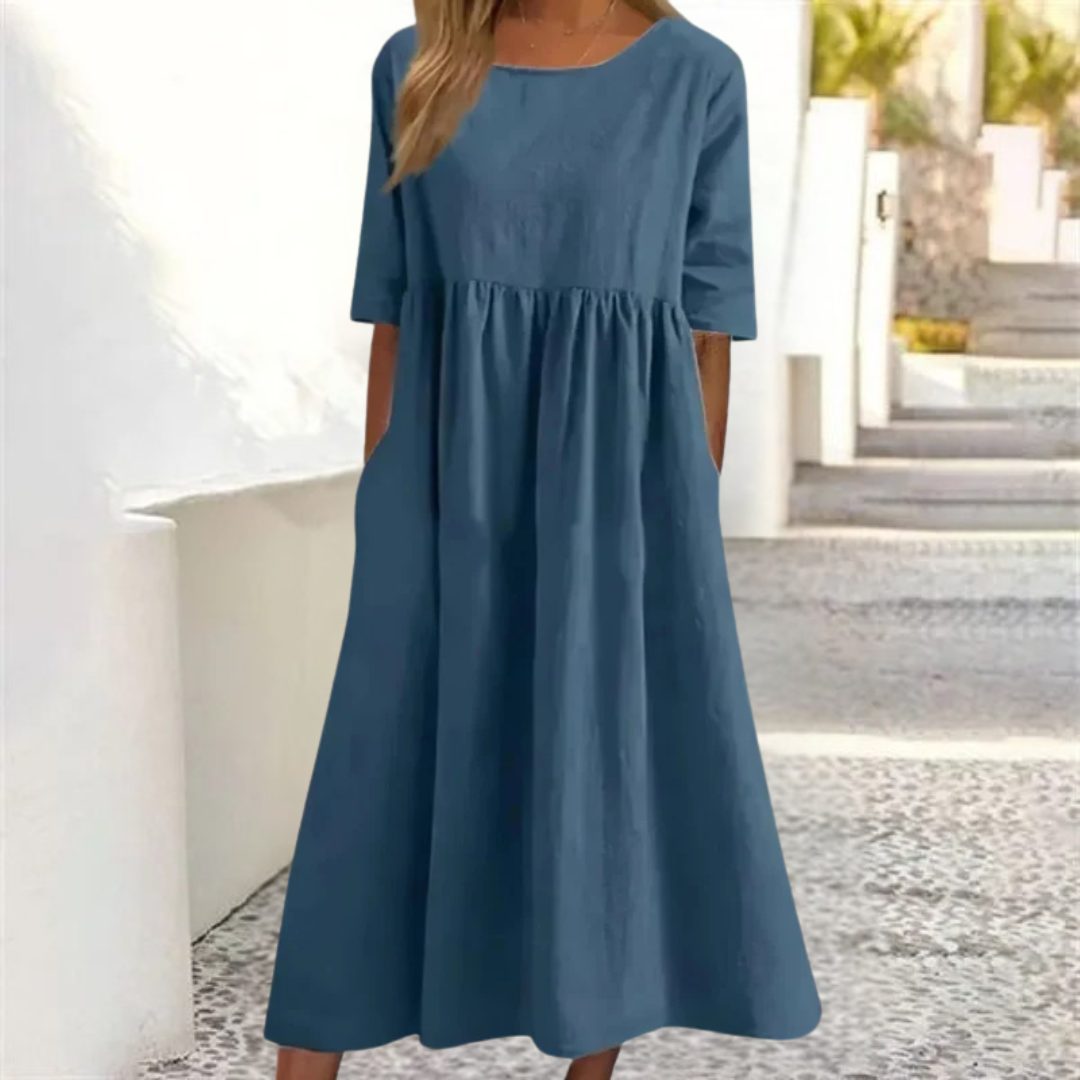 Damen Kleid Midi | lockere Passform und fließender Rockverlauf