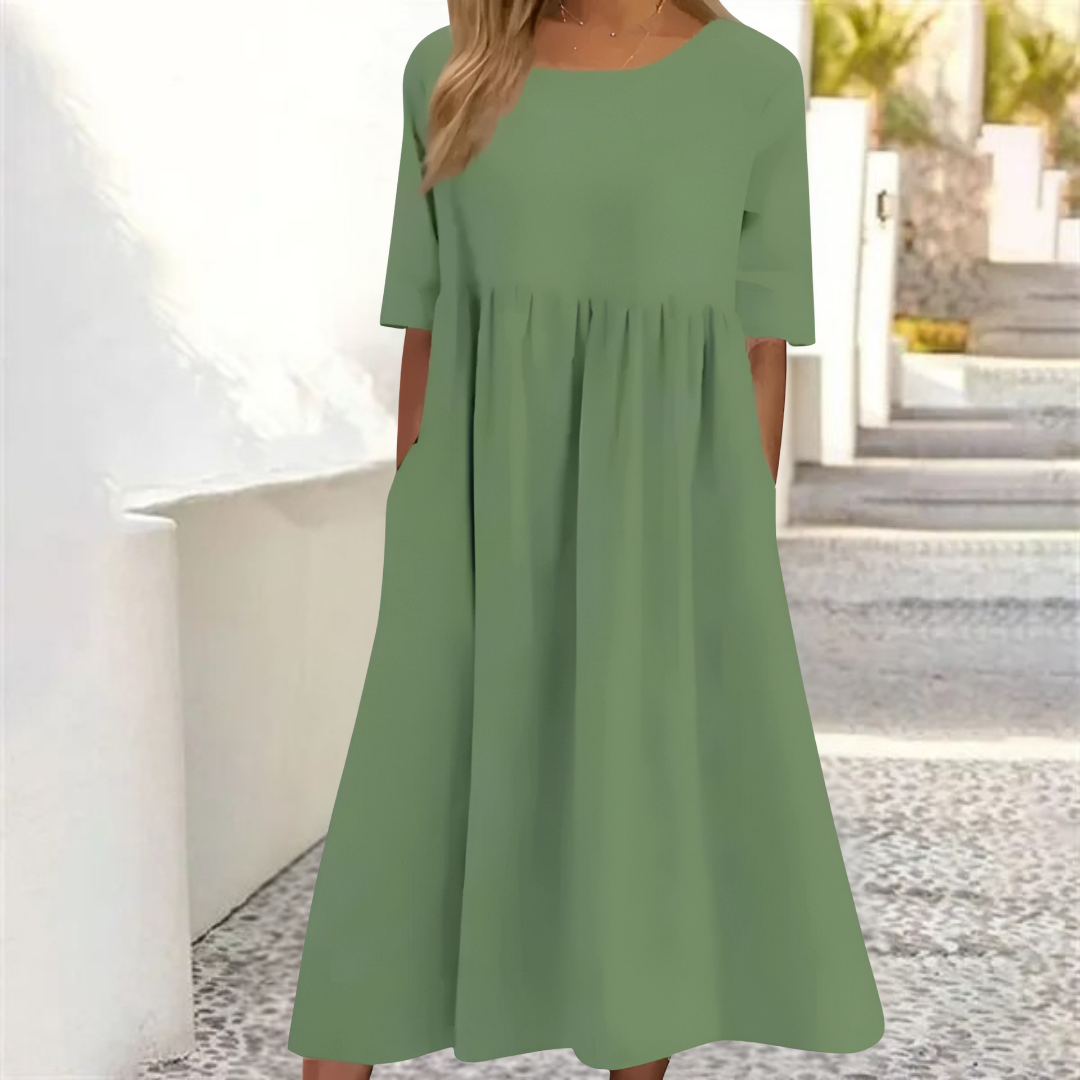 Damen Kleid Midi | lockere Passform und fließender Rockverlauf