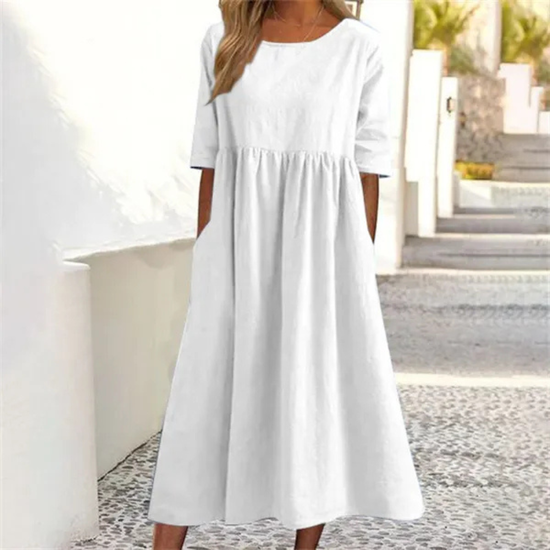 Damen Kleid Midi | lockere Passform und fließender Rockverlauf