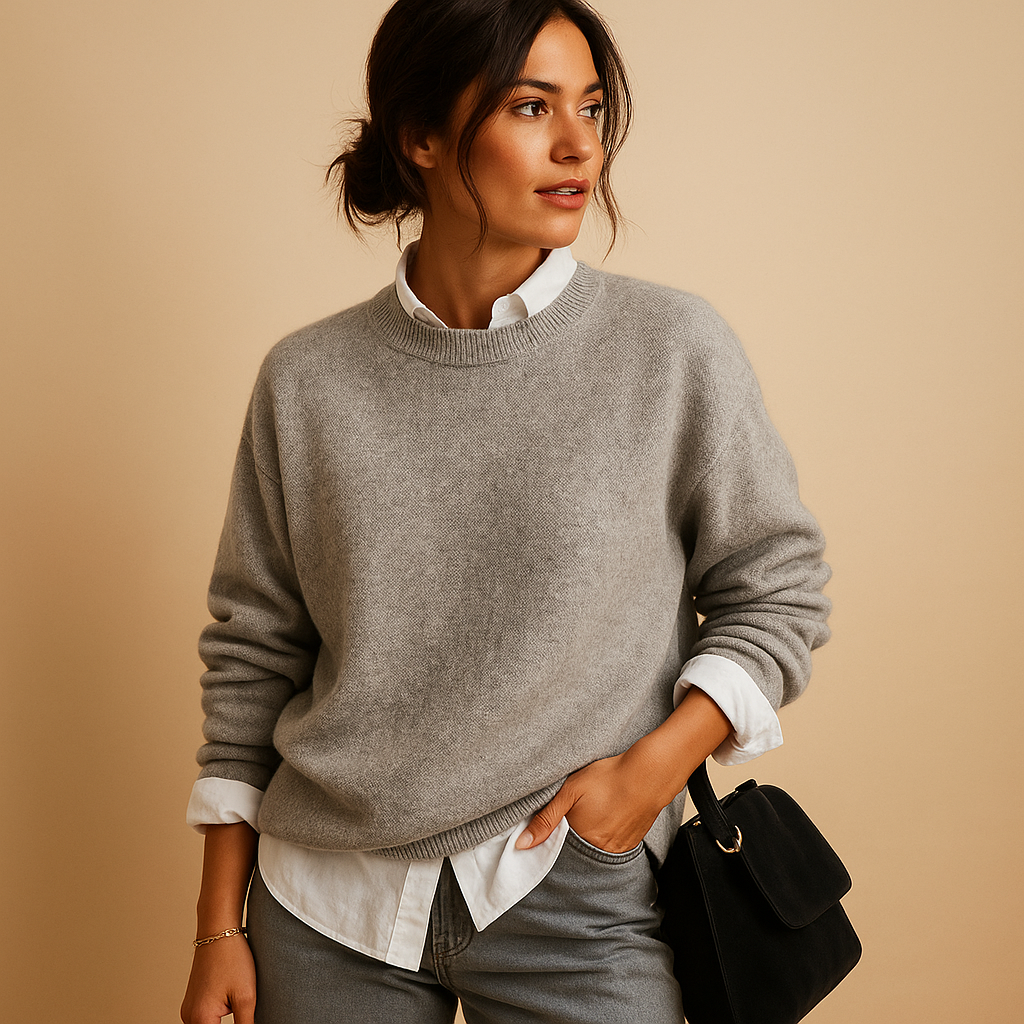 Damen Pullover | klassische Form mit Rippabschluss und langer Ärmel