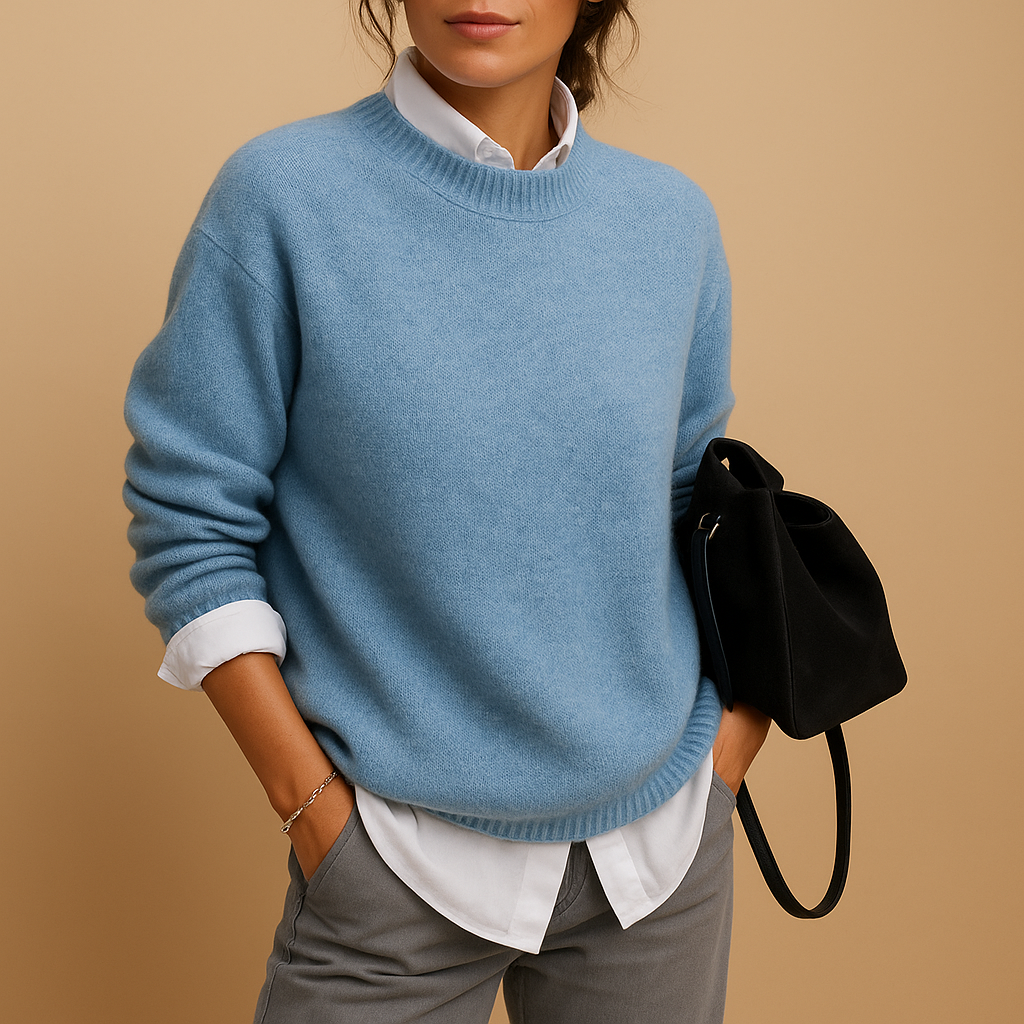 Damen Pullover | klassische Form mit Rippabschluss und langer Ärmel