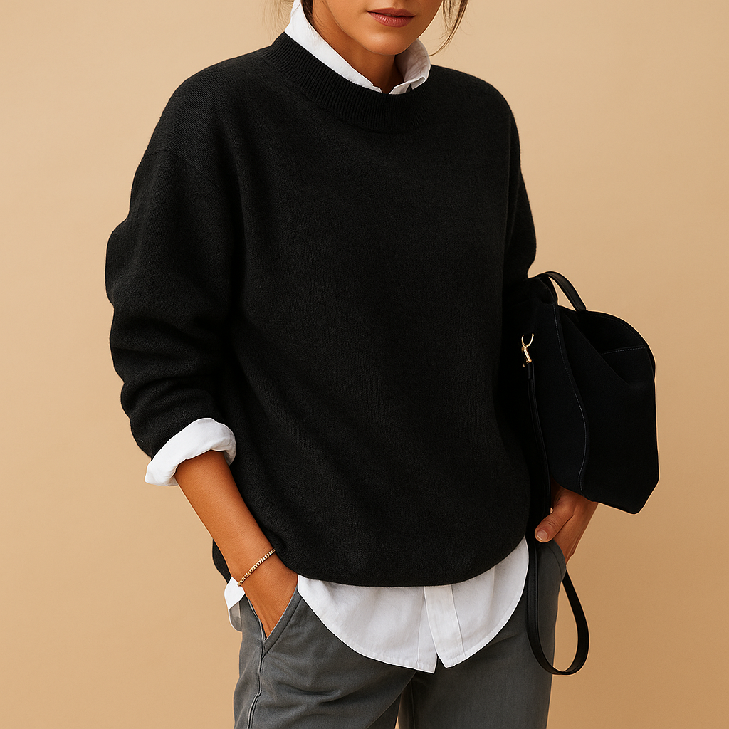 Damen Pullover | klassische Form mit Rippabschluss und langer Ärmel